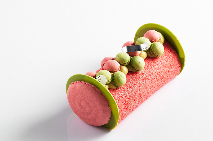 roulé macarons pistache et rouge